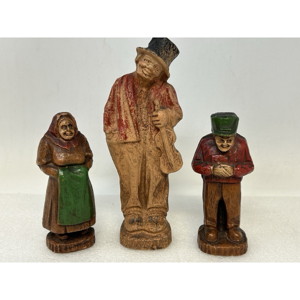 Vintage Hand-Carved Wooden Folk Art Figurines -‎ Set of 3 - Expressive